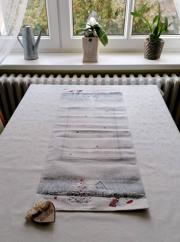 Gobelínový ubrus - Vánoční chenille Zimní krajina 40 x 100 cm