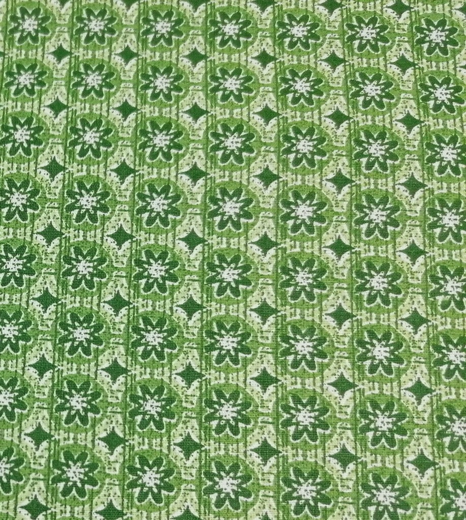 Bavlna - metráž - zelený květ v kruhu