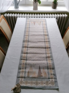 Gobelínový ubrus - Vánoční stromy šedé 45 x 140 cm