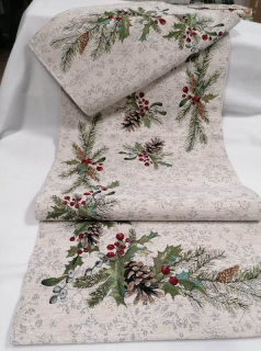 Gobelínový ubrus chenille - Vánoční větvičky 45 x 140 cm