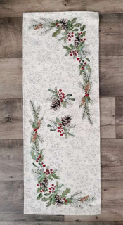 Gobelínový ubrus chenille - Vánoční větvičky 40 x 100 cm