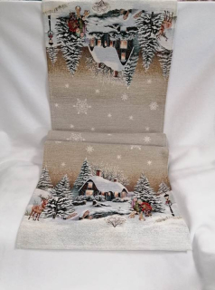 Gobelínový ubrus chenille - Chaloupka 45 x 140 cm