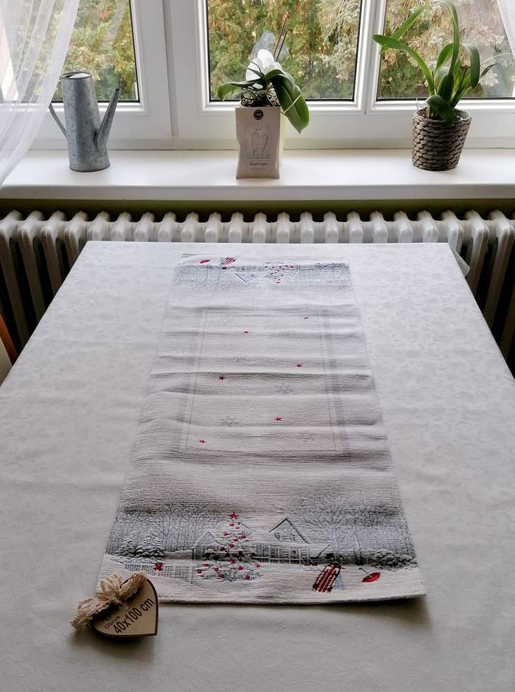 Gobelínový ubrus - Vánoční chenille Zimní krajina 100 x 100 cm