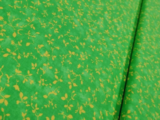 Bavlna - metráž - zelená, žluté květy