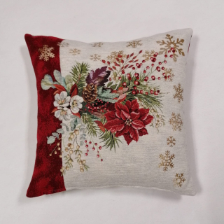Gobelínový povlak na polštář - Vánoční chenille Květy s vločkami 