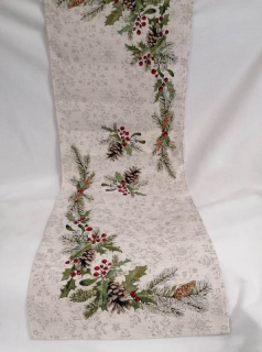 Gobelínový ubrus chenille - Vánoční větvičky 40 x 100 cm