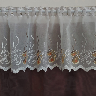 Záclona metrážová - kuchyňský motiv - barevné šálky